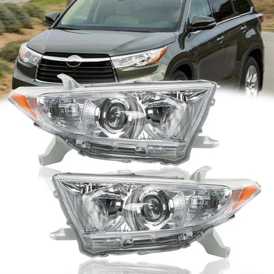 1Pair Headlights Assembly Fit For Toyota Highlander 2011 2012 2013 Clear Chrome - Image 1 of 4