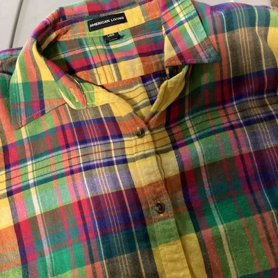 Camisa con botones a cuadros American Living en amarillo y verde talla grande Foto 1 de 4