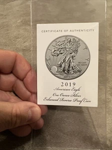 2019 S ENHANCED REVERSE PROOF SILVER EAGLE COA ONLY, CERTICATE 25014 - Bild 1 von 2