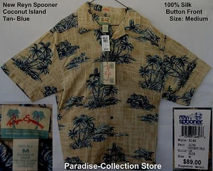 NEW REYN SPOONER VERY BEAUTIFUL COCONUT ISLAND 100% SILK BLUE VERY RARE SIZE M - Picture 1 of 9