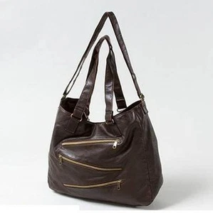 Dreifachreißverschluss DOPPELGRIFF Beuteltasche BRAUN groß Schultertasche Handtasche Shopper DAMEN  - Bild 1 von 1
