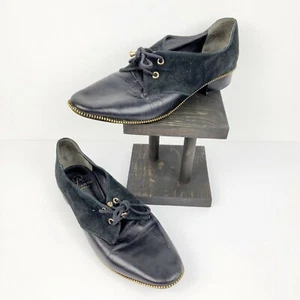 Adrianna Papell Women's Black Leather Suede Lace Up Shoes Zipper Trim Size 8.5M - Picture 1 of 8