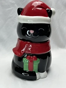 Ten Strawberry Street Black Cat Cookie Jar with Lid and Seal - Picture 1 of 10
