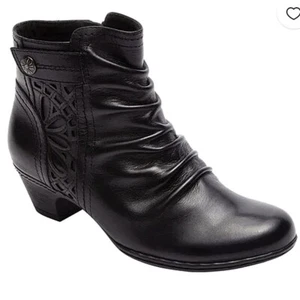 Womens Rockport Cobb Hill Abilene Black Leather Round Toe Bootie Sz 9M Neutral - Picture 1 of 13