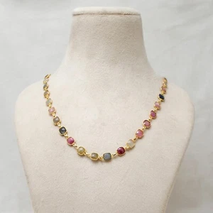 Multi Sapphire Bezel Setting Cushion Gold Plated Necklace Sapphire Necklace - Picture 1 of 7