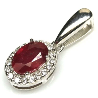 Ciondolo Argento Sterling 925 Placcato Oro Bianco  con Rubino naturale rosso - Immagine 1 di 3