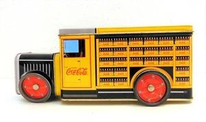 Coca Cola Tin Box Yellow Vintage Truck with Removable Lid Working Red Wheels - Picture 1 of 7