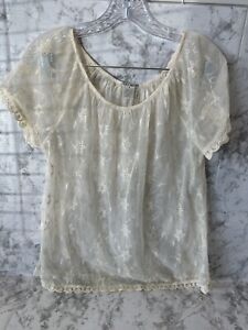 Lucky Brand Embroidered Sheer Top Size Medium