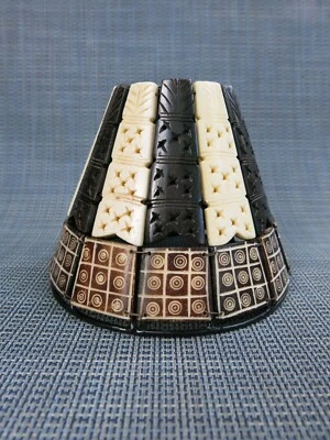 Handmade Faux Natural Brown Sculptured Cow Bone Lampshade Clip On Metal Frame - Image 1 of 4