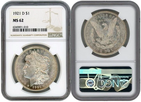 1921 D MORGAN SILVER DOLLAR $1 NGC MS 62 NICE LUSTER E8 Cover