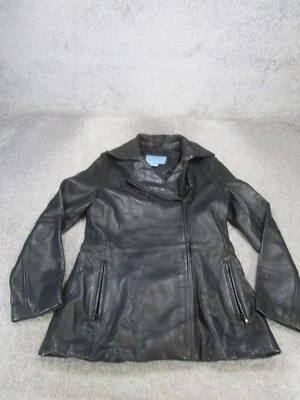 Nine West 夹克女式中号黑色皮革摩托 y2k 矩阵  — 第 1/4 张图片