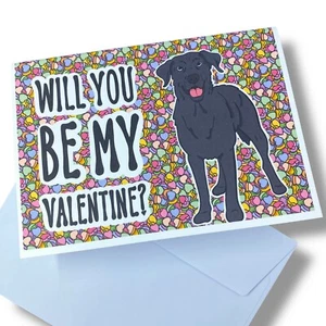 Black Labrador Retrier Dog Valentines Day Card Handmade Holiday Gift - Picture 1 of 5