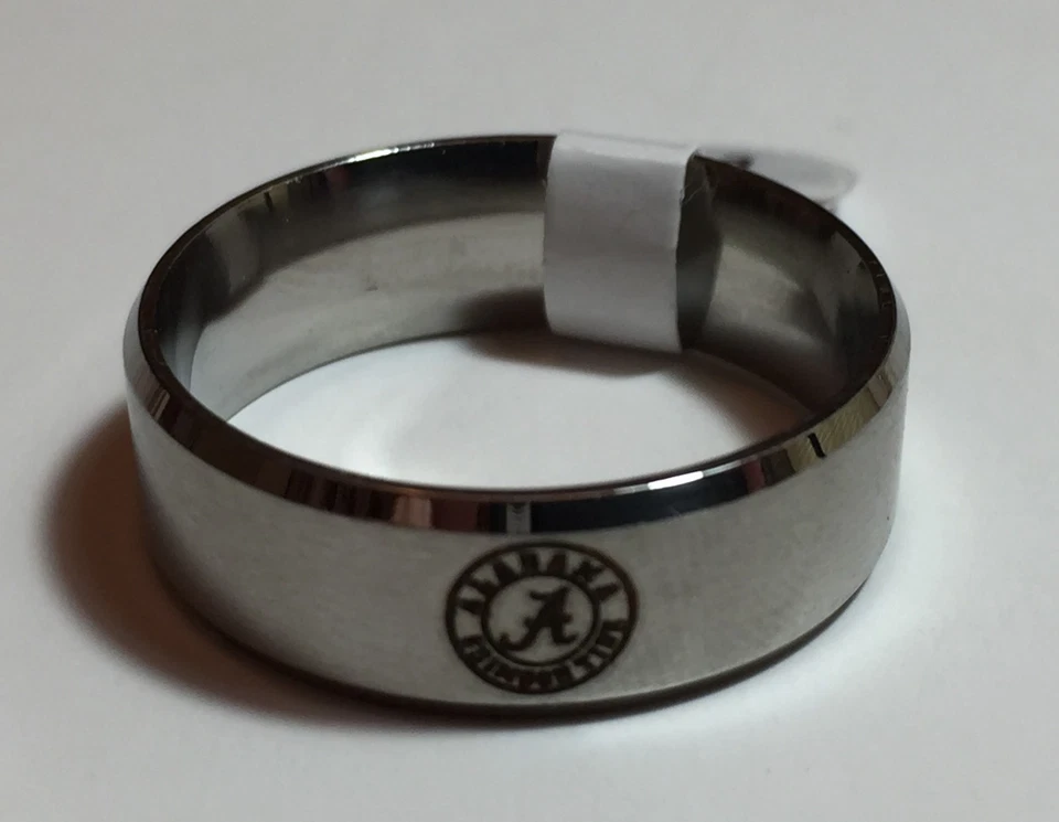 Alabama Crimson Tide Silver Tone Stainless Steel Engraved Ring Size: 6 - Image 1 of 1