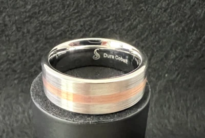 Cobalt Ring with 14k Rose Gold Inlay! Size 10! 8 mm Width! - Image 1 of 4