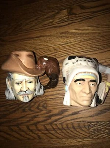 BUFFALO BILL & INDIAN CHIEF Keramiktassen BYRONFORMEN 1973 selten 2 Stück gut - Bild 1 von 5