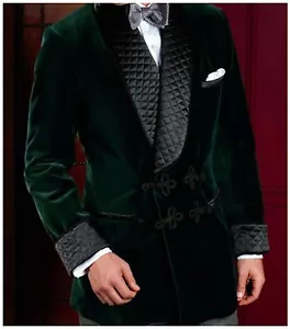 Men Green Smoking Jackets Elegant Luxury Stylish Designer Party Wear Blazer Coat - Picture 1 of 2