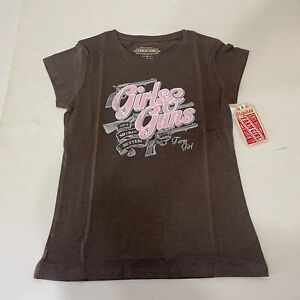 Women's Farm Girl Brand T-Shirt - Girls & Guns Tee - Brown Size Small - New