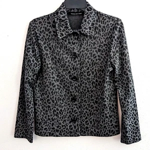 Chaqueta informal Briggs New York para mujer S Blazer negra gris estampado de leopardo - Imagen 1 de 8
