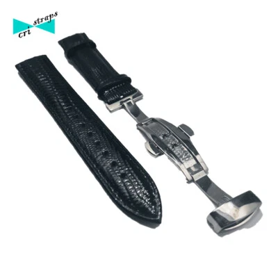 Cinturino orologio in pelle lucertola nero chiusura deployante 16 18 20 22 mm dw - Immagine 1 di 2