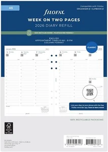 Filofax A5 Week On Two Pages Diary With Appointment Refill 2026 English Recycled - Picture 1 of 2