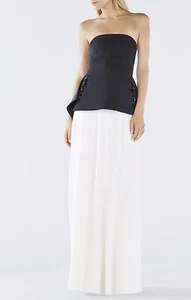NEW BCBGMAXAZRIA EVIANNA COLOR-BLOCKED PEPLUM GOWN XVR66F68/L371A SIZE 0 - Picture 1 of 3