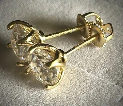 Moissanite 1/2 carat (each) - Lotus flower- 14K over 925 Silver - Screwbacks - Image 1 of 4