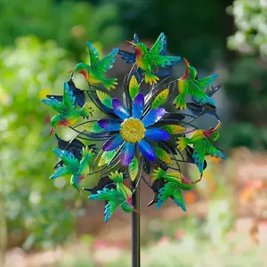 Hummingbird Wind Spinner Double Windmill Spinner Outdoor Yard Lawn Garden Decor - Picture 1 of 6