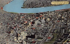 Postal LA: Vista aérea, Nueva Orleans, Louisiana, lino, sin publicar, años 40 vintage - Imagen 1 de 2