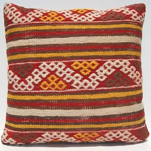 FUNDA ALMOHADA BORDADA 24""X24"" LANA CUADRADA TURCA AMARILLO KILIM ALFOMBRAS DE ÁREA 20+ - Imagen 1 de 3