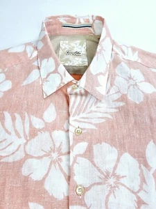 Tasso Elba Island Size Medium Mens Coral White Floral Cotton Linen Blend Shirt - Picture 1 of 10