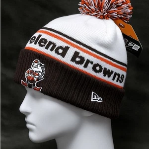 New Era Cleveland Browns Brownie Elf Pom Knit Beanie Mütze Weiß Braun Neu mit Etikett NFL - Bild 1 von 5