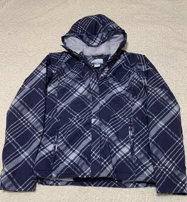 Columbia Omni Shield youth 18/20 hooded Jacket coat blue/white plaid - Image 1 of 4
