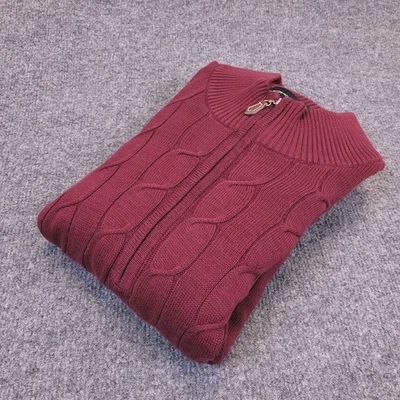Nicklaus 1/2 Zip Sweater Mens Large Burgundy Cable Knit  Mock Neck Pima Cotton - Image 1 of 4