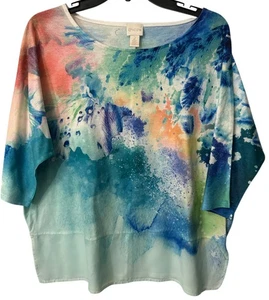 Chico's Damen Top 3/4 Arm Größe 2 Mehrfarbig Neu ohne Etikett - Bild 1 von 3