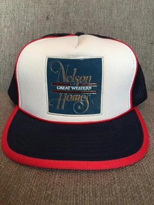 De colección Nelson Great Western Homes Trucker Sombrero Malla A Presión Años 80 Columbia Británica Foto 1 de 4