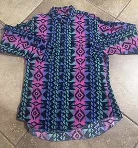 Camicia Vintage Wrangler Brushpopper Uomo Taglia 17,5 - 35 Rosa Teal Aztec Htf - Foto 1 di 7