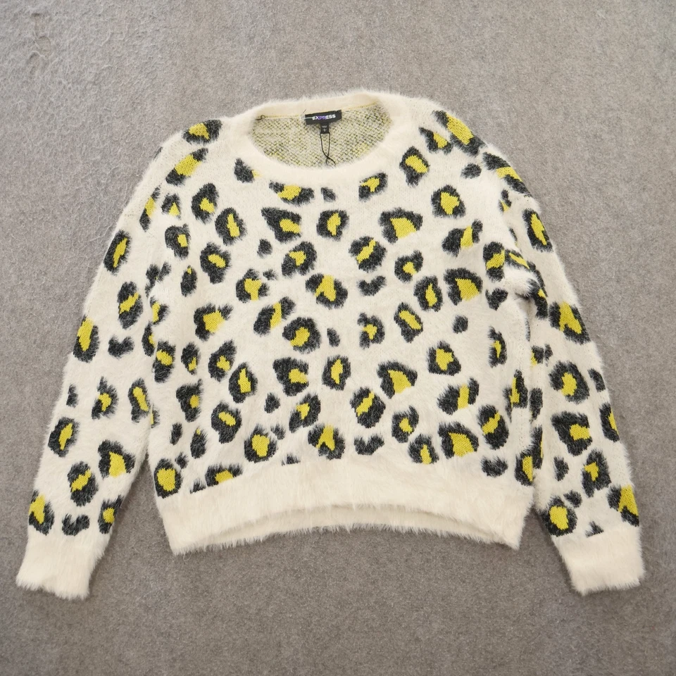 Suéter Express Mujer Grande Beige Estampado Guepardo Piel Pullover Crew Nuevo Foto 1 de 4