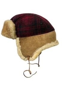 Woolrich Cappello Vintage Lana Shearling Trapper Rosso Bufalo Plaid Heritage Taglia XL - Foto 1 di 9