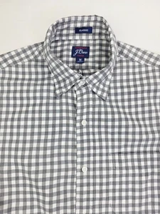 J. Crew Classic Performance Stretch Size Medium Men Gray White Check Button Down - Picture 1 of 10