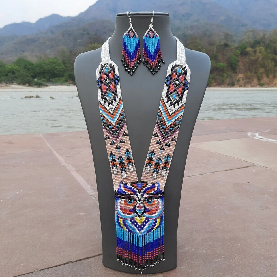 Collar de cuentas de semillas hecho a mano estilo americano collar de cuentas boho pendiente Foto 1 de 1
