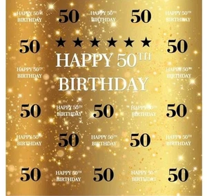 AOFOTO 10ftx10ft Happy 50th Birthday Gold Vinyl Backdrop - Picture 1 of 4