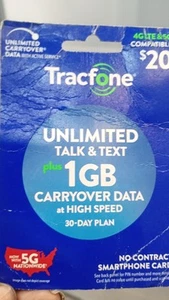 TRACFONE $20 Unlimited Talk And Text, 1 GB of Data / 30 days SMARTPHONE REFILL D - Photo 1 sur 1