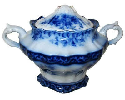 Ant 1898 Henry Alcock & Sons Touraine Semi-porcelain Flow Blue Covered Sugar - Image 1 of 4