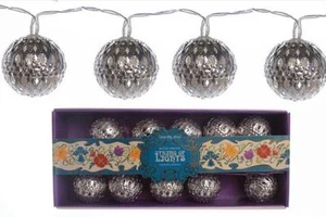 set of 10 vintage retro style KASBAH SILVER ball LED xmas christmas tree lights - Picture 1 of 4