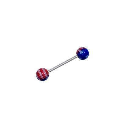 Tongue Nipple Barbell Surgical Steel Acrylic America Flag Design 14g - Image 1 of 4