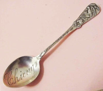 Antigua cuchara de recuerdo de plata esterlina Chicago Illinois Paye Baker Foto 1 de 4