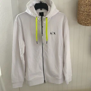 A|X ARMANI EXCHANGE Men's White Neon Logo Zip Up Hoodie Sweatshirt Jacket (S) - Picture 1 of 14