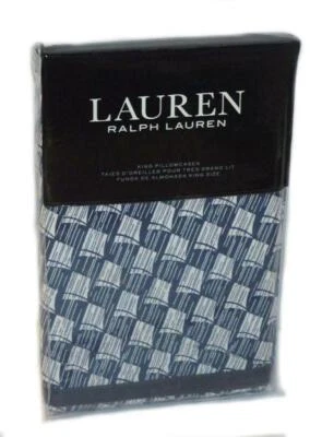 Ralph Lauren Casey Geo Print Navy Blue Cream King Pillowcases Set New Nautical - Image 1 of 3