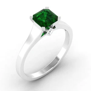 0.60 Ct Natural Diamond Cushion Emerald Anniversary Ring 14K Solid White Gold - Picture 1 of 6
