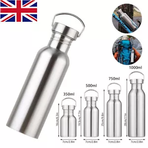 Stainless Steel Water Bottle Cycling Wide Mouth Metal Sports & Gym Drink Flask - Picture 1 of 19